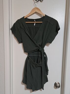 Free People RARE Dark Olive Green Wrap Romper Medium